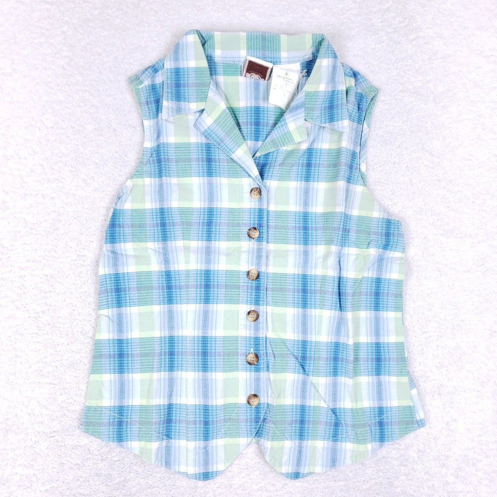 Sugar Company Plaid Sleeveless Blouse Women S Y2K Pastel Cotton Picnic Top